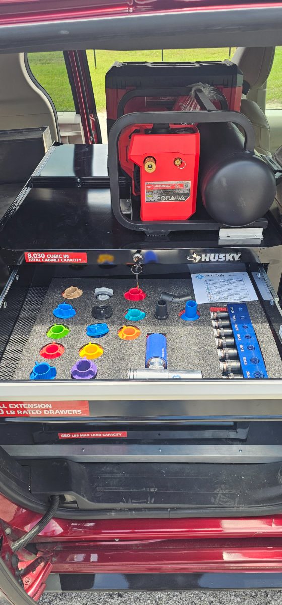 AGA adapters organized in foam drawer